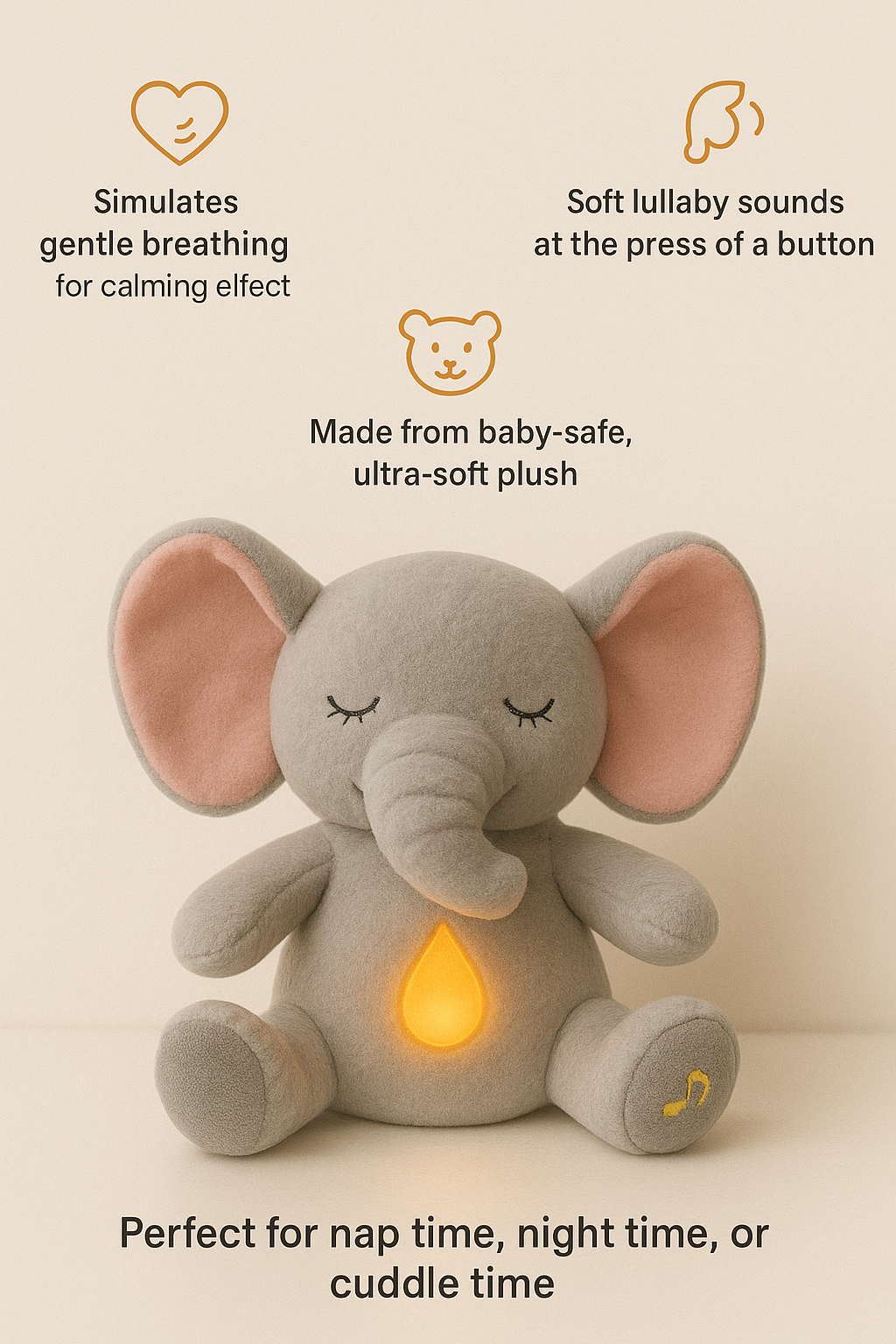 Breathing Elephant Teddy | Soothing Elephant Plush – Breathing, Light & Music Buddy