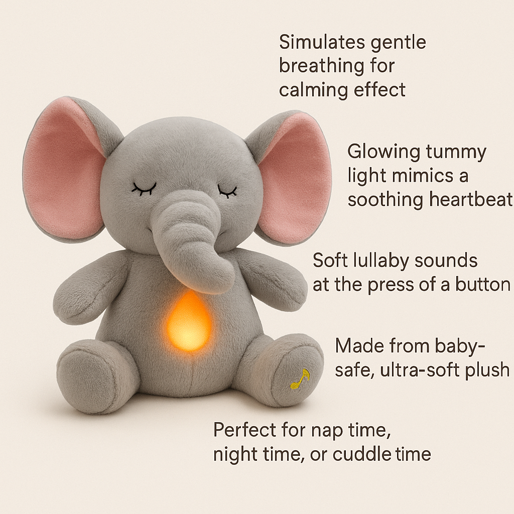 Breathing Elephant Teddy | Soothing Elephant Plush – Breathing, Light & Music Buddy