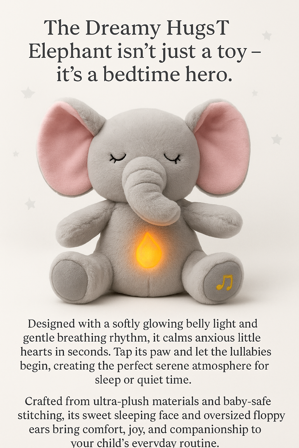 Breathing Elephant Teddy | Soothing Elephant Plush – Breathing, Light & Music Buddy